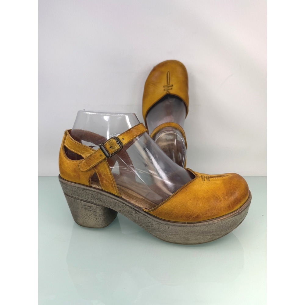 Jafa Mary Jane Platform 38 Mustard Yellow Leather Boho Artisan Funky Retro